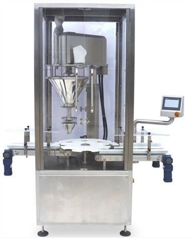 Linea di riempimento per l'etichettatura di barattoli in polvere sfusi
